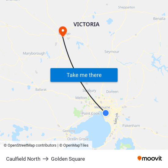 Caulfield North to Golden Square map