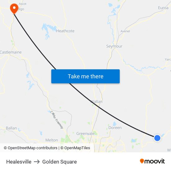Healesville to Golden Square map