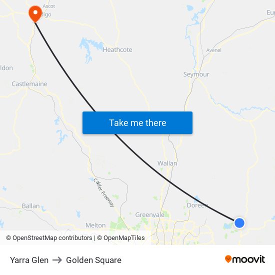 Yarra Glen to Golden Square map