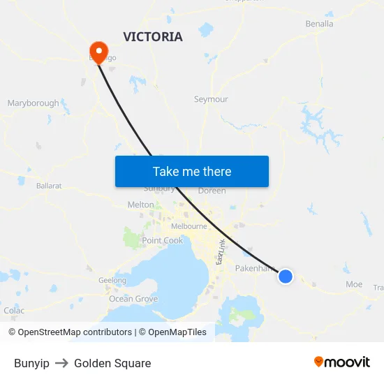Bunyip to Golden Square map