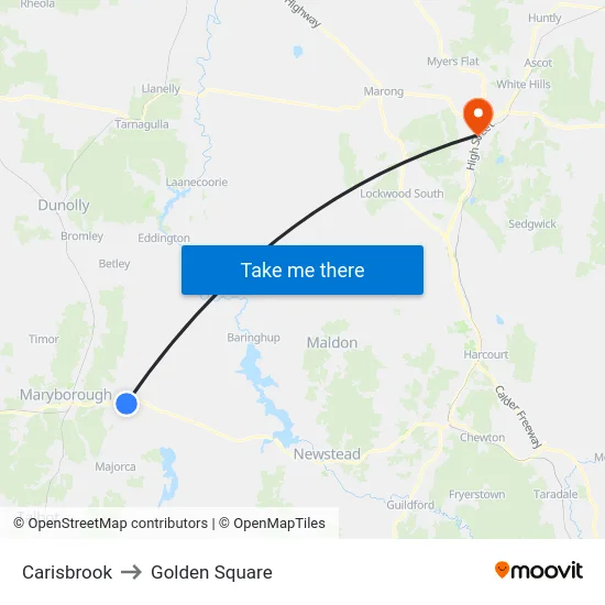 Carisbrook to Golden Square map