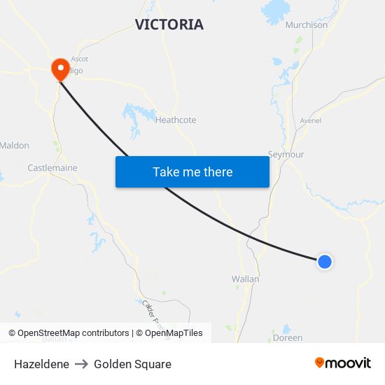 Hazeldene to Golden Square map