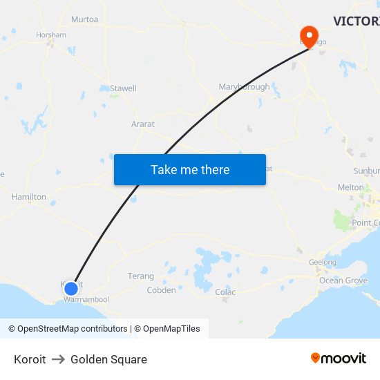 Koroit to Golden Square map