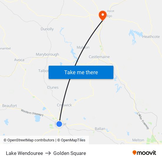 Lake Wendouree to Golden Square map