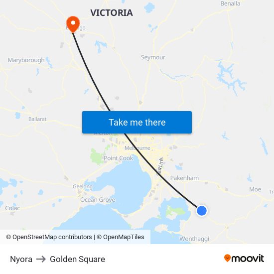 Nyora to Golden Square map