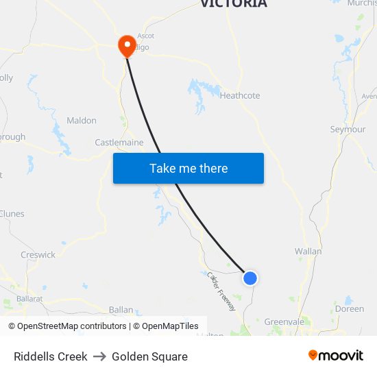 Riddells Creek to Golden Square map