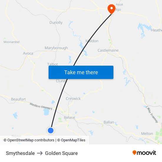 Smythesdale to Golden Square map