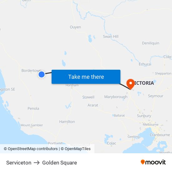 Serviceton to Golden Square map