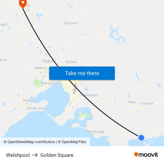 Welshpool to Golden Square map