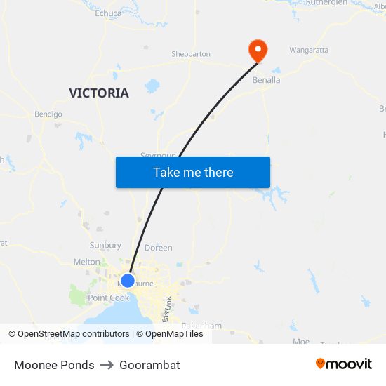 Moonee Ponds to Goorambat map