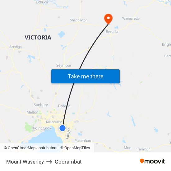 Mount Waverley to Goorambat map