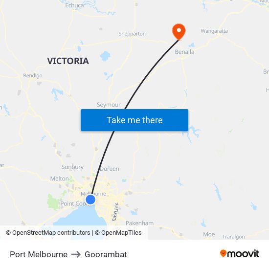 Port Melbourne to Goorambat map