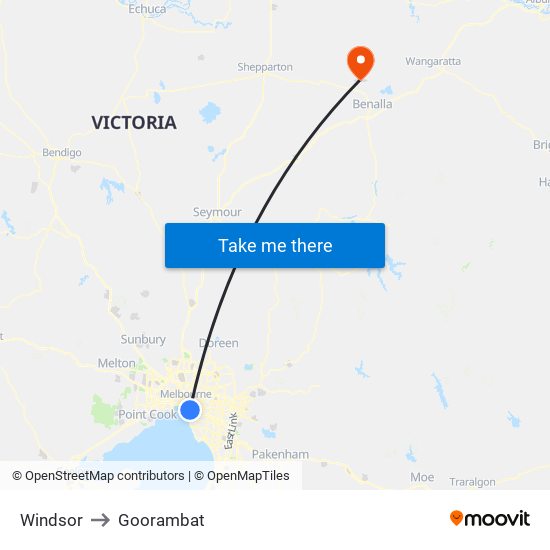 Windsor to Goorambat map
