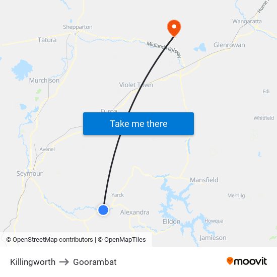 Killingworth to Goorambat map