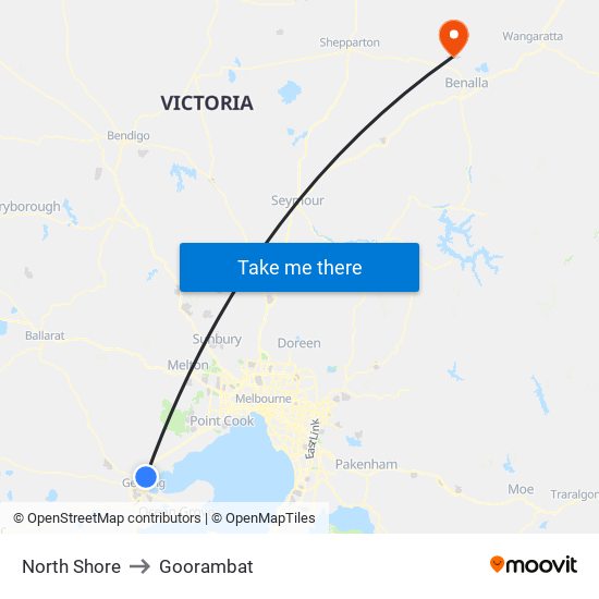 North Shore to Goorambat map