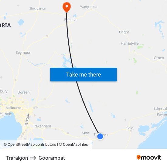 Traralgon to Goorambat map