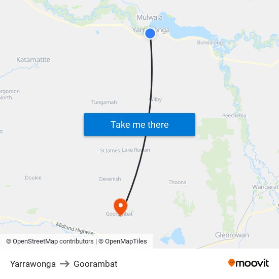 Yarrawonga to Goorambat map