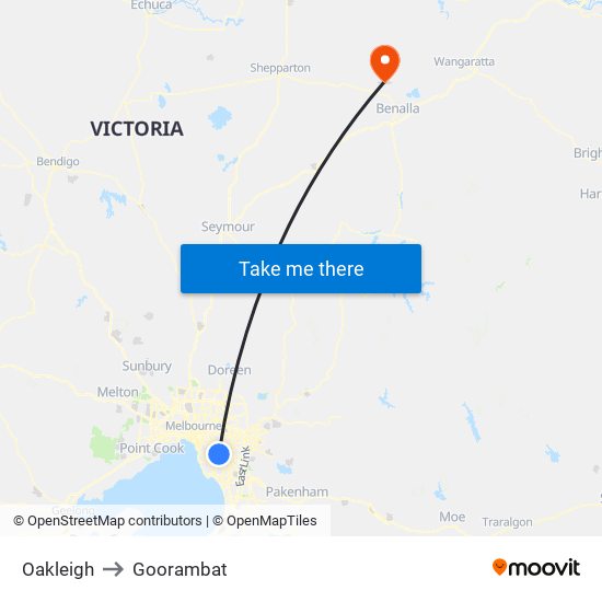 Oakleigh to Goorambat map