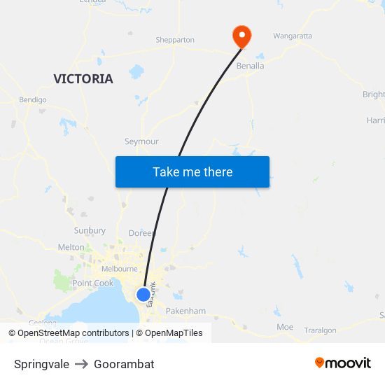 Springvale to Goorambat map