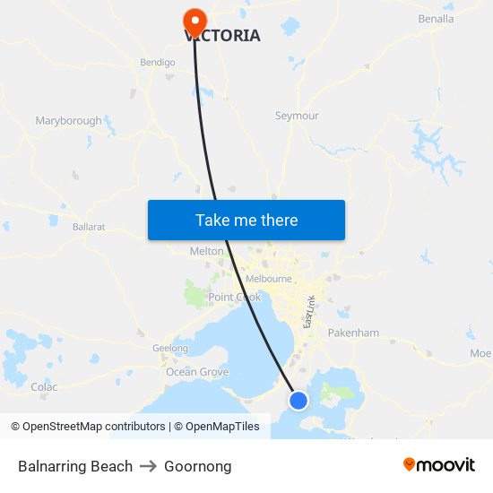 Balnarring Beach to Goornong map