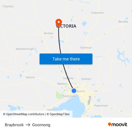 Braybrook to Goornong map