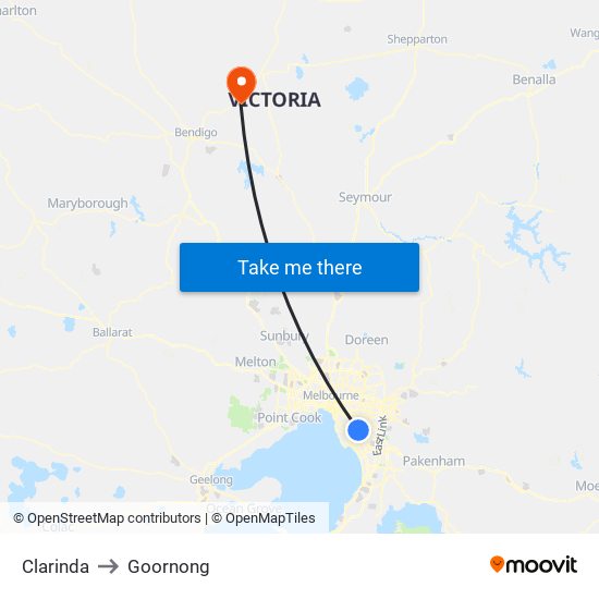 Clarinda to Goornong map