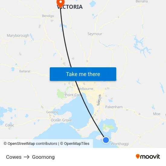 Cowes to Goornong map