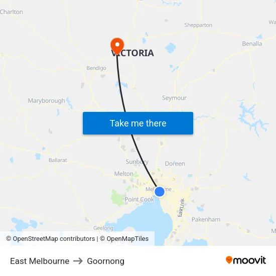 East Melbourne to Goornong map