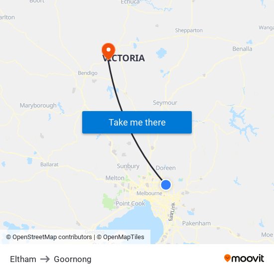 Eltham to Goornong map