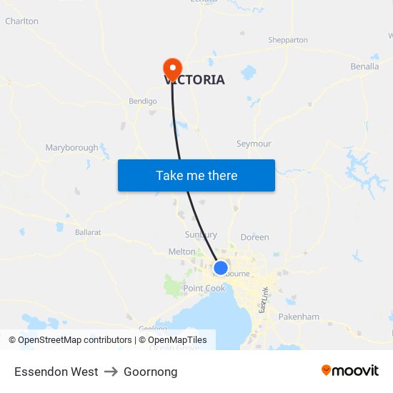 Essendon West to Goornong map