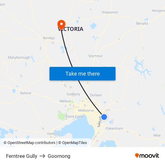 Ferntree Gully to Goornong map