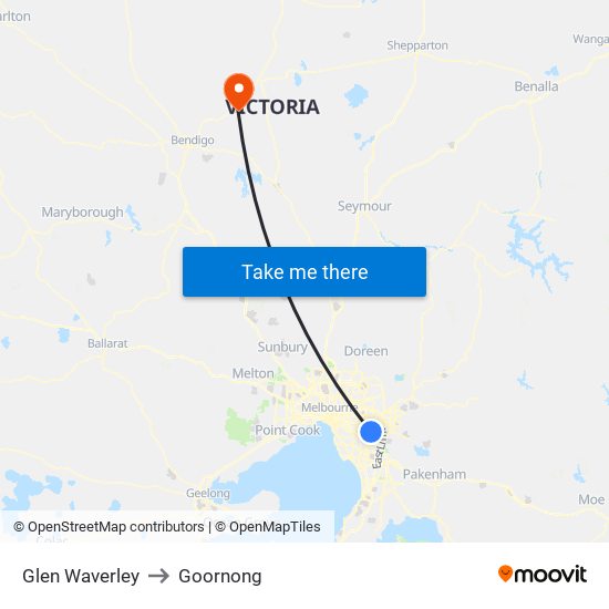 Glen Waverley to Goornong map