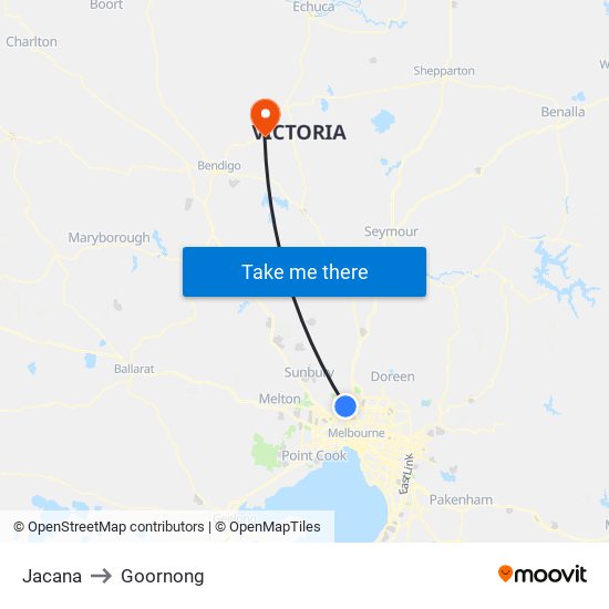 Jacana to Goornong map