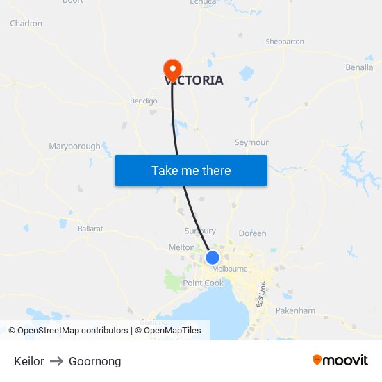 Keilor to Goornong map