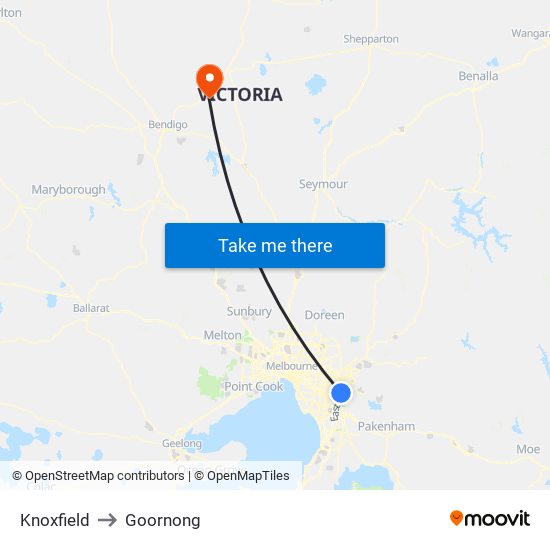 Knoxfield to Goornong map