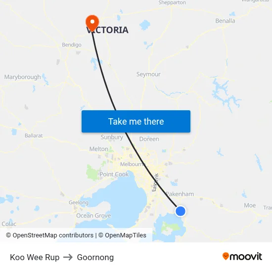 Koo Wee Rup to Goornong map