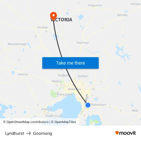 Lyndhurst to Goornong map