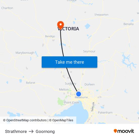 Strathmore to Goornong map