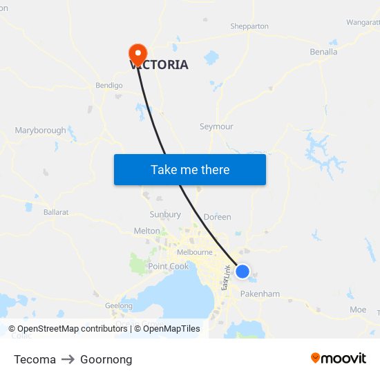 Tecoma to Goornong map