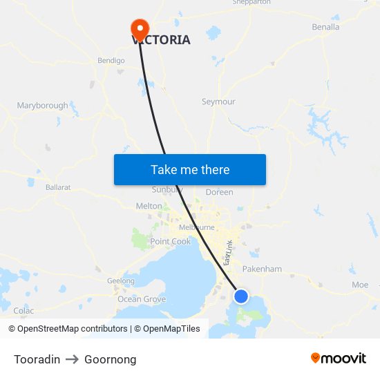 Tooradin to Goornong map