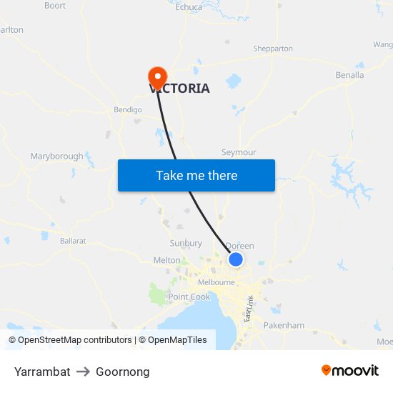 Yarrambat to Goornong map