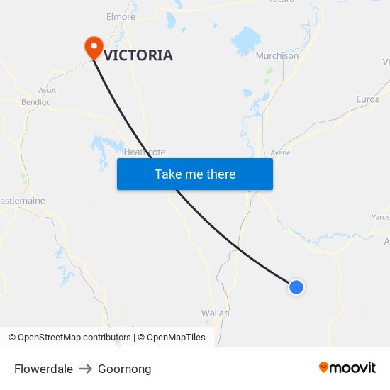 Flowerdale to Goornong map