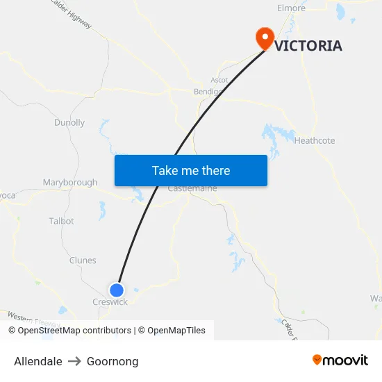 Allendale to Goornong map