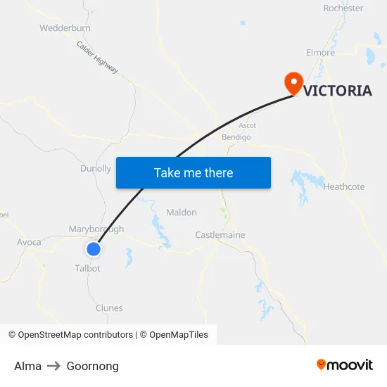 Alma to Goornong map