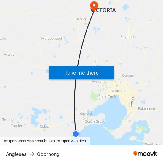 Anglesea to Goornong map