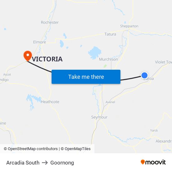 Arcadia South to Goornong map