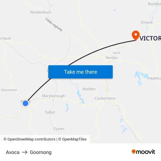 Avoca to Goornong map