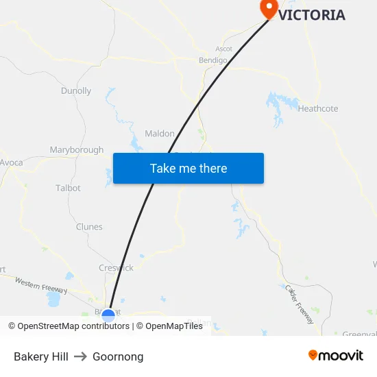 Bakery Hill to Goornong map