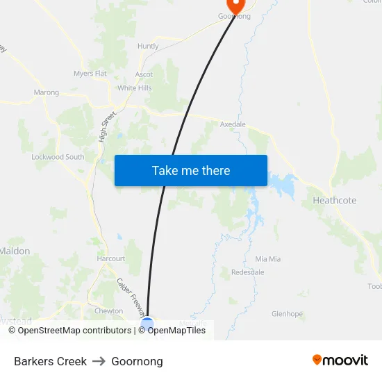 Barkers Creek to Goornong map