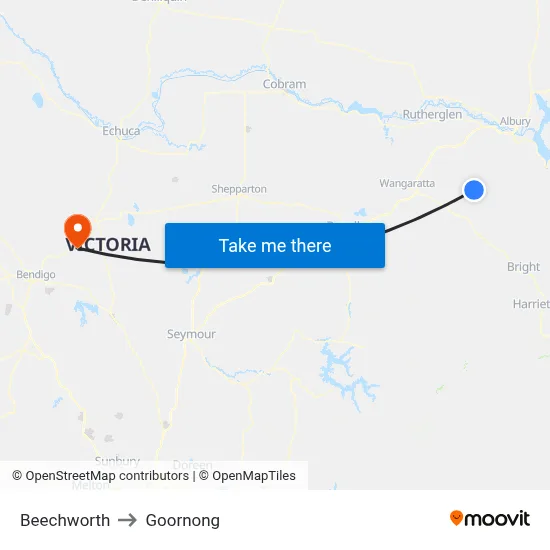 Beechworth to Goornong map